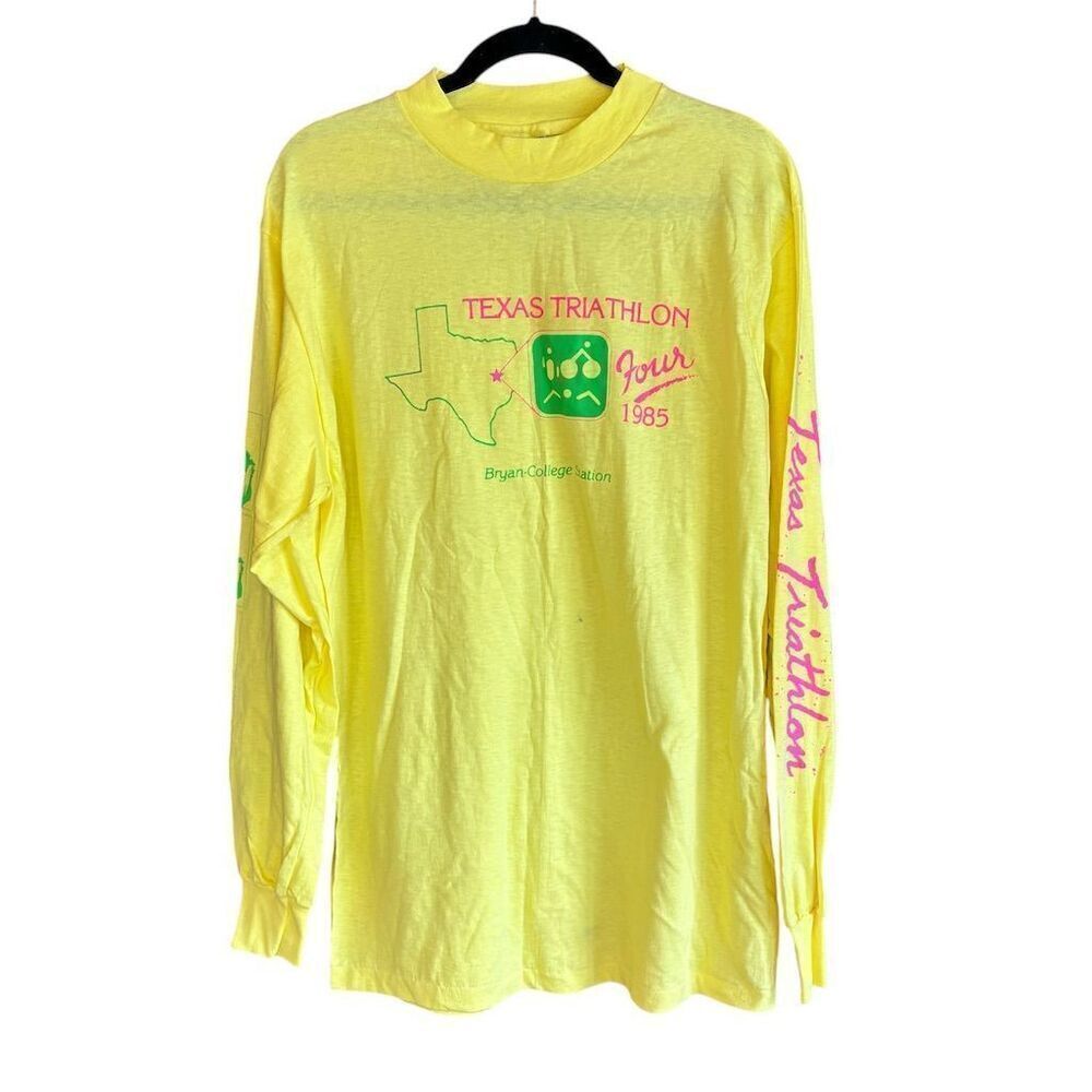 Vintage 1985 Texas Triathlon Long Sleeve T-Shirt Yellow Men's L‎